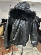 Midnight Croc Fur-Hooded Jacket