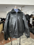 Black Crocodile Leather Bomber Jacket