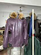 Deep Plum Croc Leather Bomber with Fur Trim