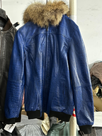 Royal Blue Croc Leather Jacket with Fur Hood