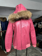 Dusty Pink Ostrich Leather Bomber with Fur Hood