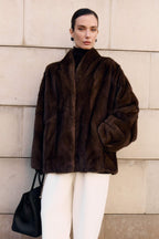 Women’s Dark Brown Mink Jacket  – Relaxed Oversized Winter Coat