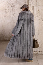 Women’s Silver Fox Fur Coat with Oversized Shawl Collar