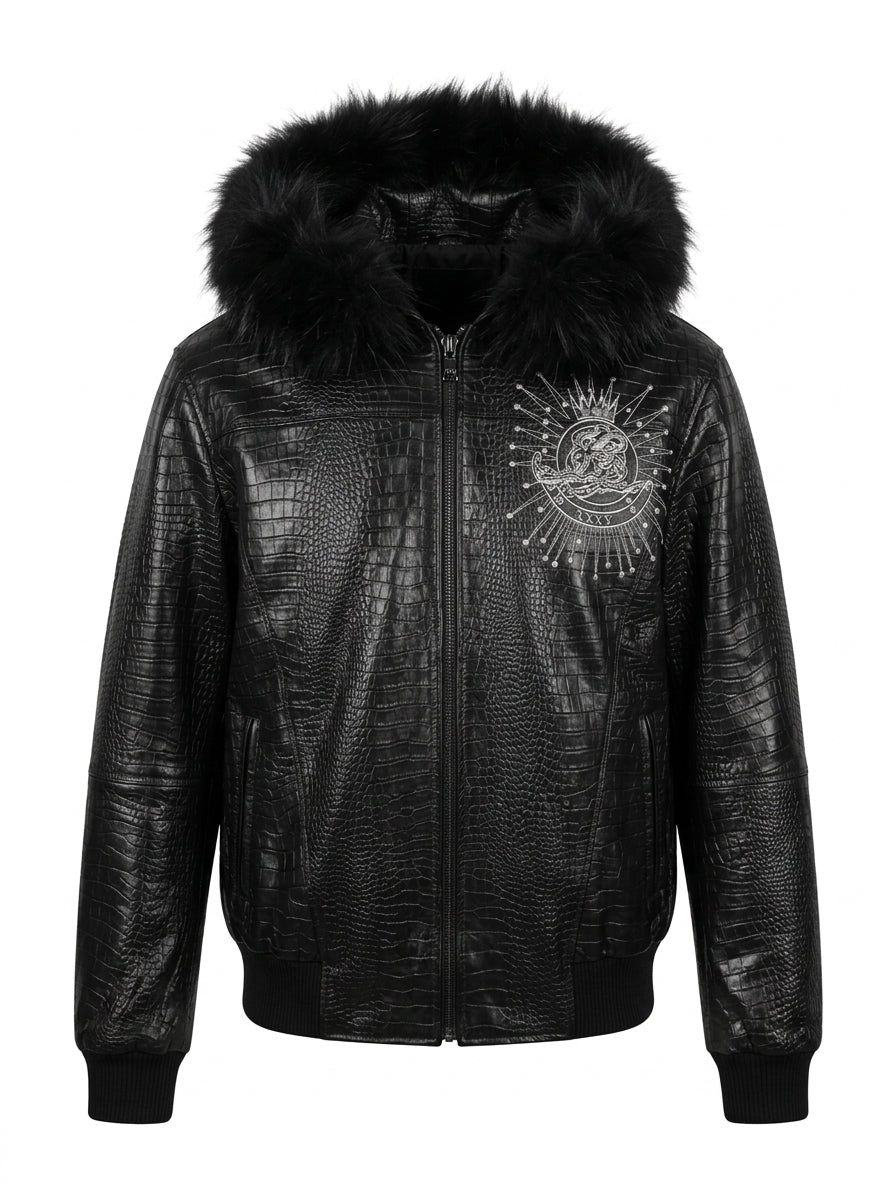 Midnight Croc Fur-Hooded Jacket