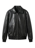 Black Crocodile Leather Bomber Jacket