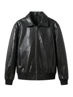 Black Crocodile Leather Bomber Jacket