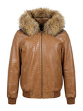 Cognac Croc Fur-Trimmed Leather Jacket