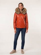 Crimson Croc Leather Jacket with Fur Trim Hood