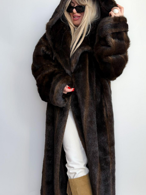 Women Brown Mink Fur Coat
