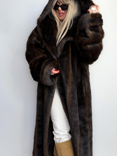 Women Brown Mink Fur Coat
