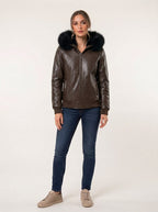 Espresso Croc Hooded Bomber Jacket