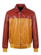 Two-Tone Rust & Gold Croc Leather Jacket