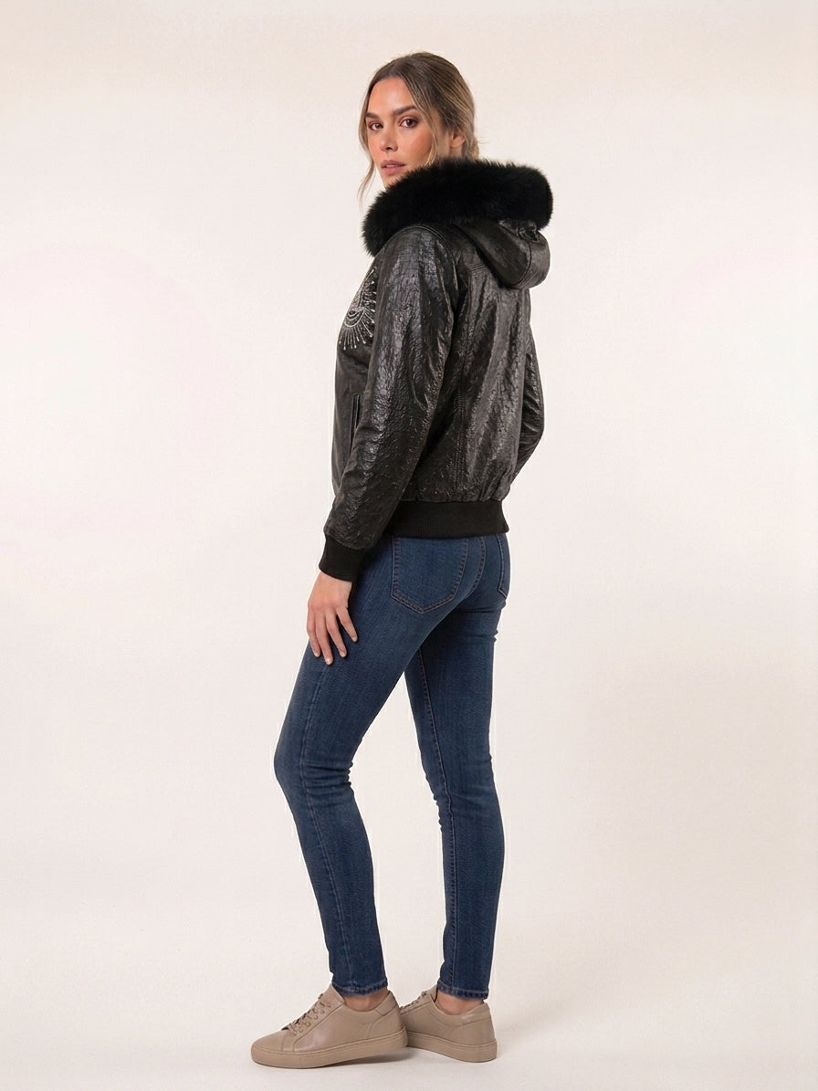 Midnight Croc Fur-Hooded Jacket