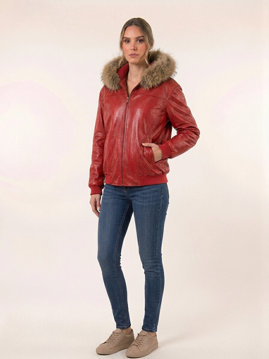 Crimson Red Lizard Leather Parka